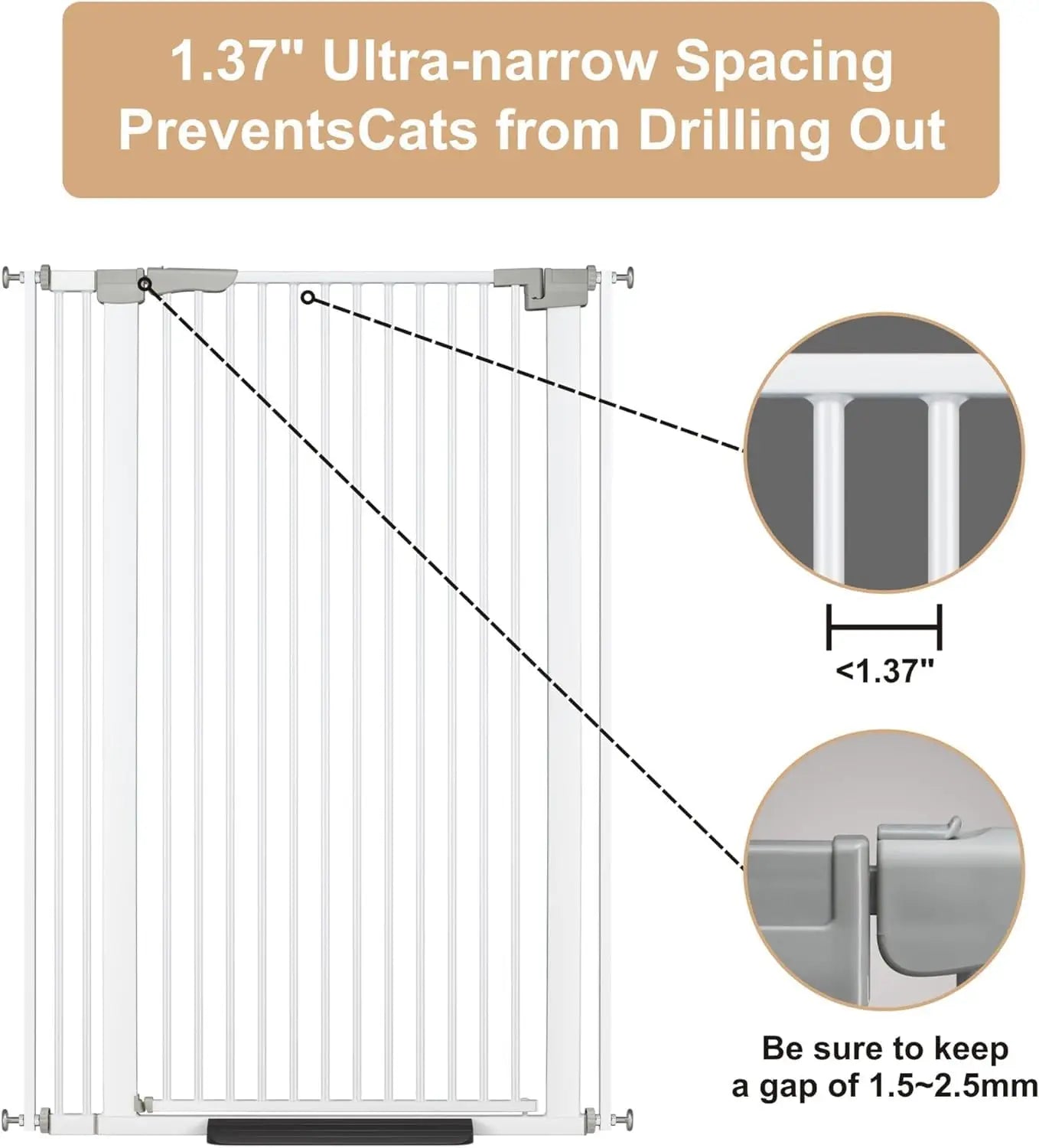 Pet Gate 30.5-40in Adjustable, Auto Close with Extension Kits New White