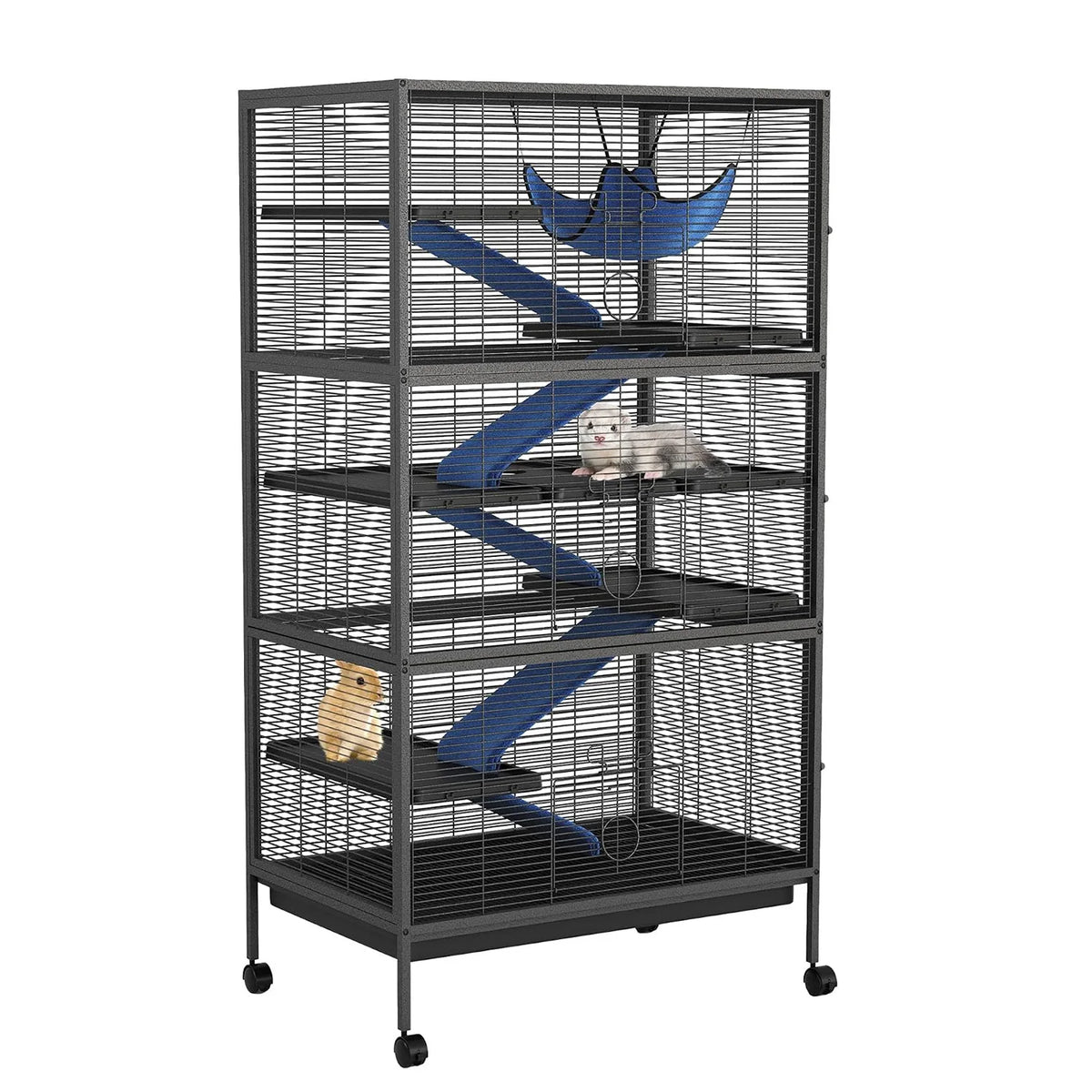 59in Tall Ferret Cage 6 Tier Small Animal Habitat with Hammock Fleece Ramps Rolling Wheels Removable Tray Multi Level Metal Cage for Chinchilla Sugar Glider and Small Pets