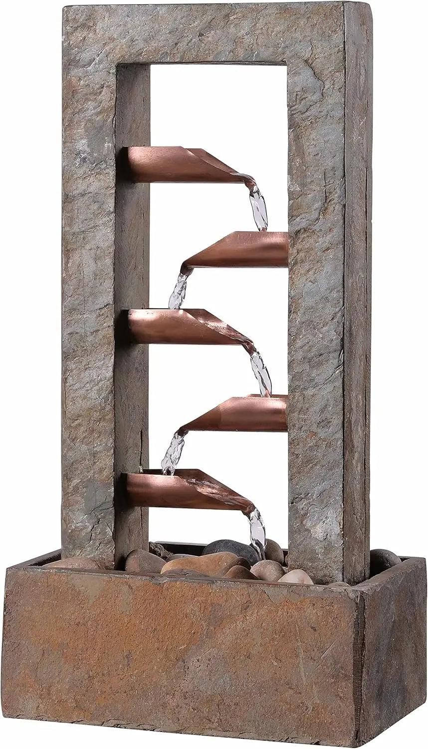 Slate Copper Indoor Table Waterfall Fountain, Relaxing Home Decor with Easy Setup