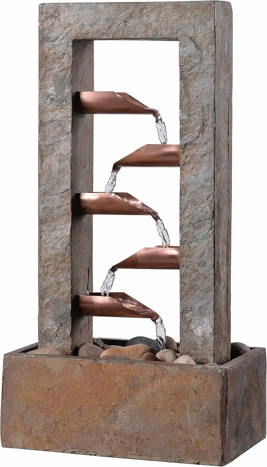 Slate Copper Indoor Table Waterfall Fountain, Relaxing Home Decor with Easy Setup