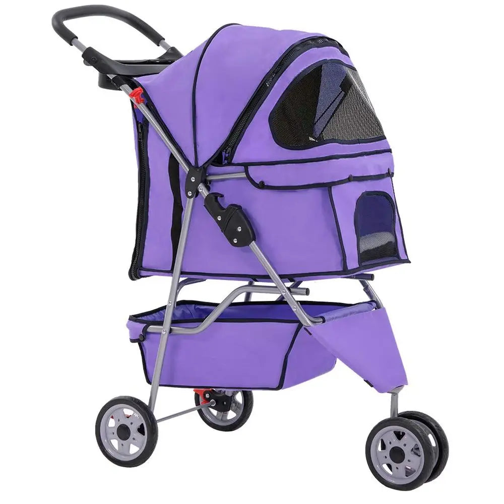 3 Wheels Pet Stroller Dog Cat Cage Jogger Stroller for Medium Small Dogs Cats Folding Travel Carrier with Cup Holder, Waterproo