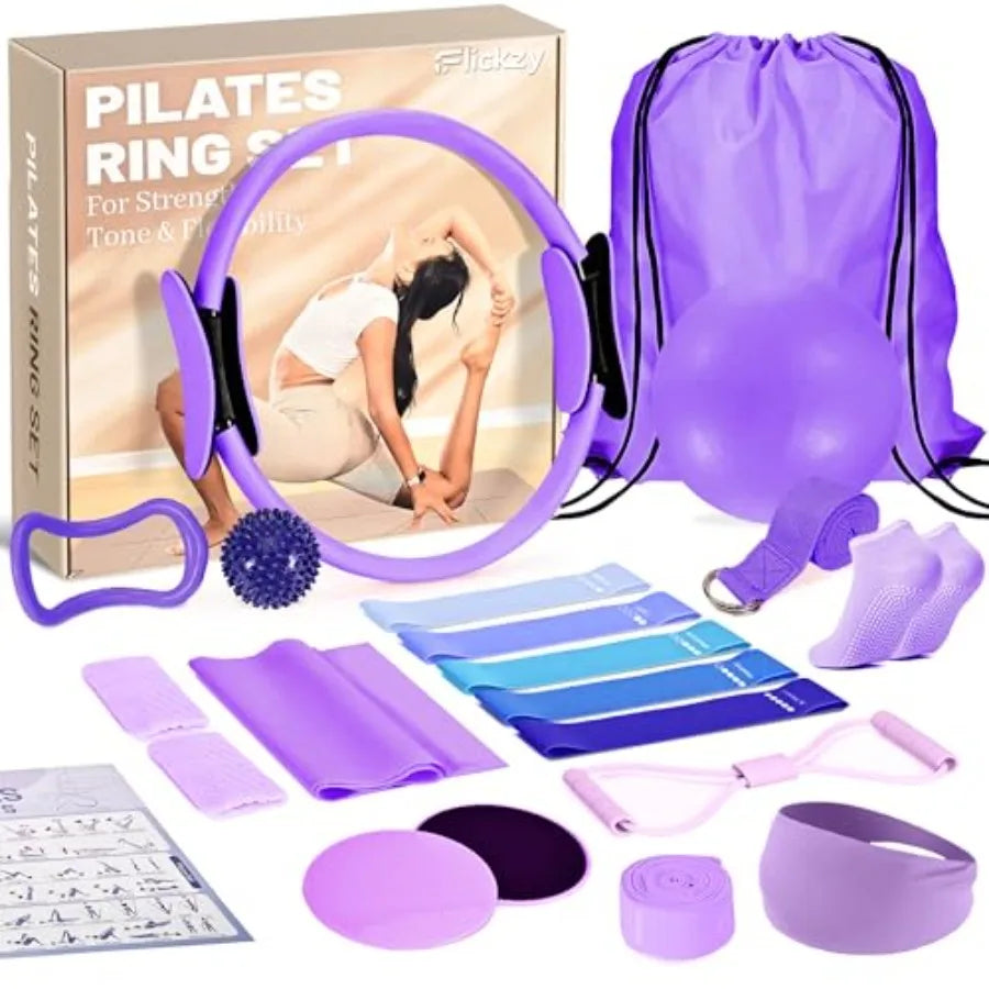 Pilates Ring Set for Women, Pilates Set with Magic Circle, Ball and Resistance Bands, Pilates Kit for Home Workout, Pilates Equ