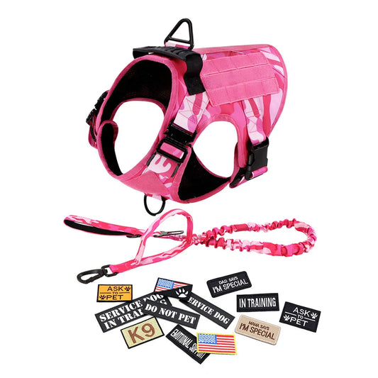 Military Pink Camouflage Dog Harness For Large Medium Dogs Harnesses Leash Adjustable Pet German Shepherd Tactical Training Vest
