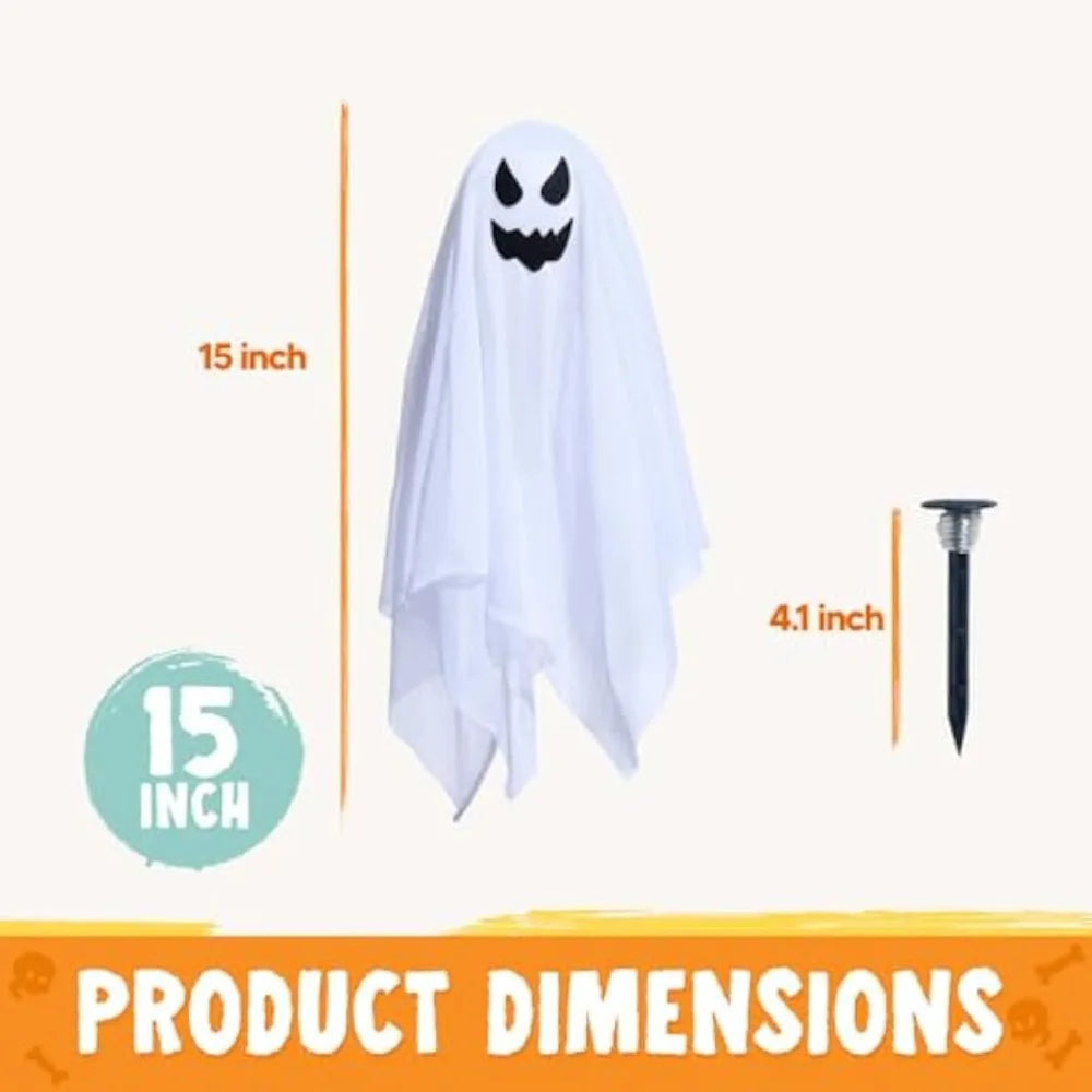 White Ghost Garden Stakes with Light UpHalloween Outdoor Decorations  Design (3 Packs) Cloth Ghost for Halloween Lights, Graveyard Yard Lawn Decorations