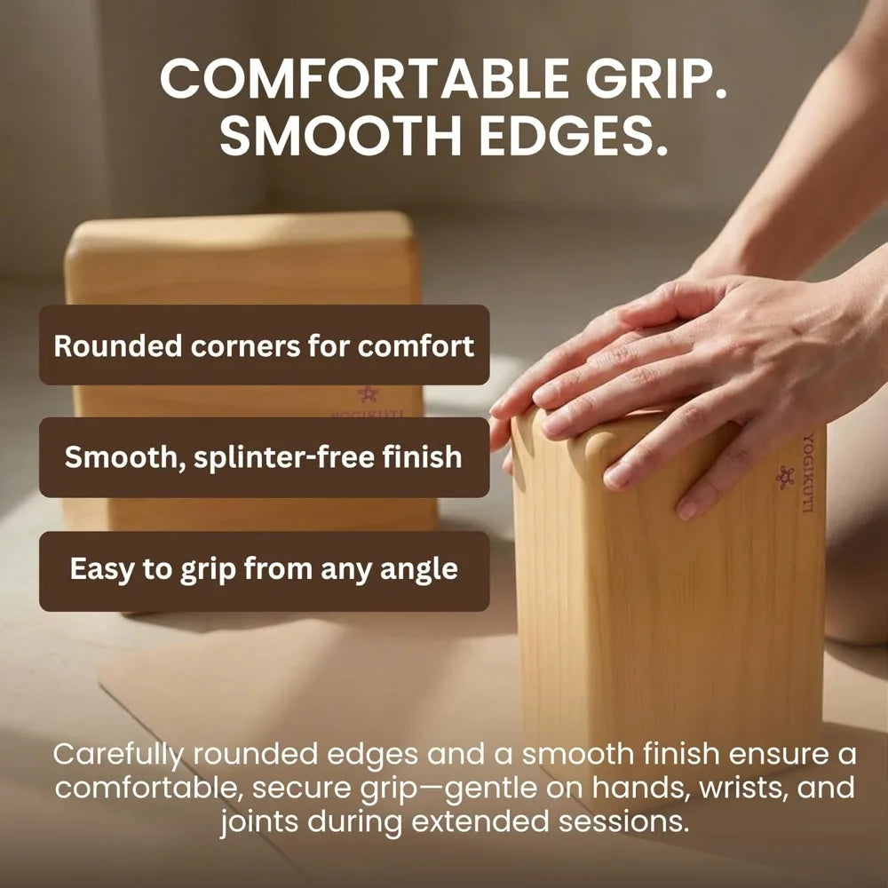 Original Wooden Yoga Blocks Set of 2 – Solid Hardwood Props Inspired by Traditional Yoga