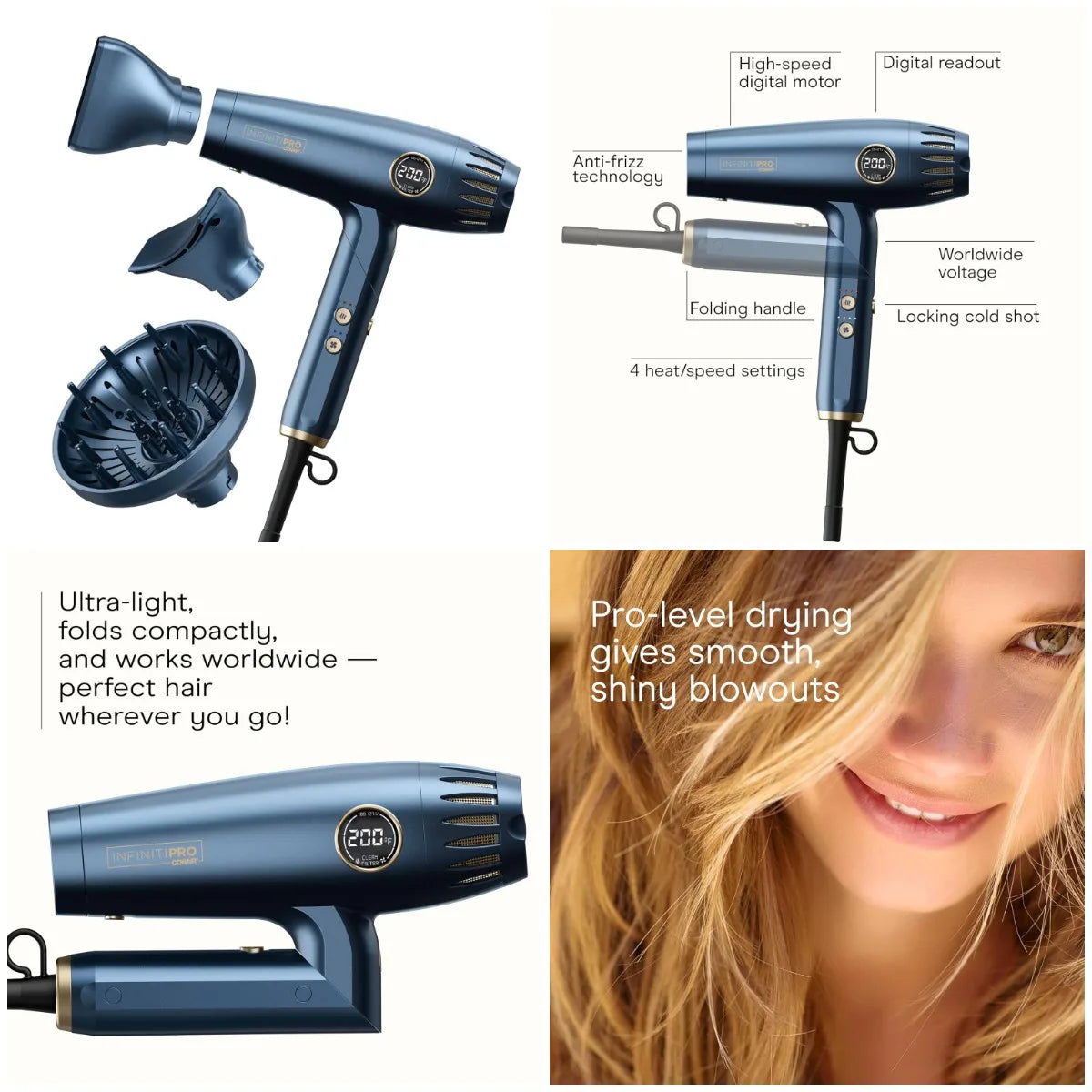 Infiniti PRO by DigitalAIRE 2.0 Hair Dryer, 1875W Frizz-Reducing Ionic Hair Blow Dryer with Diffuser