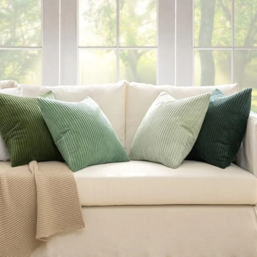 Boho Farmhouse Throw Pillow Covers 18x18 Inch Set of 4 Mordern Nordic Cushion Covers Soft Corduroy Spring Home Decor for Couch