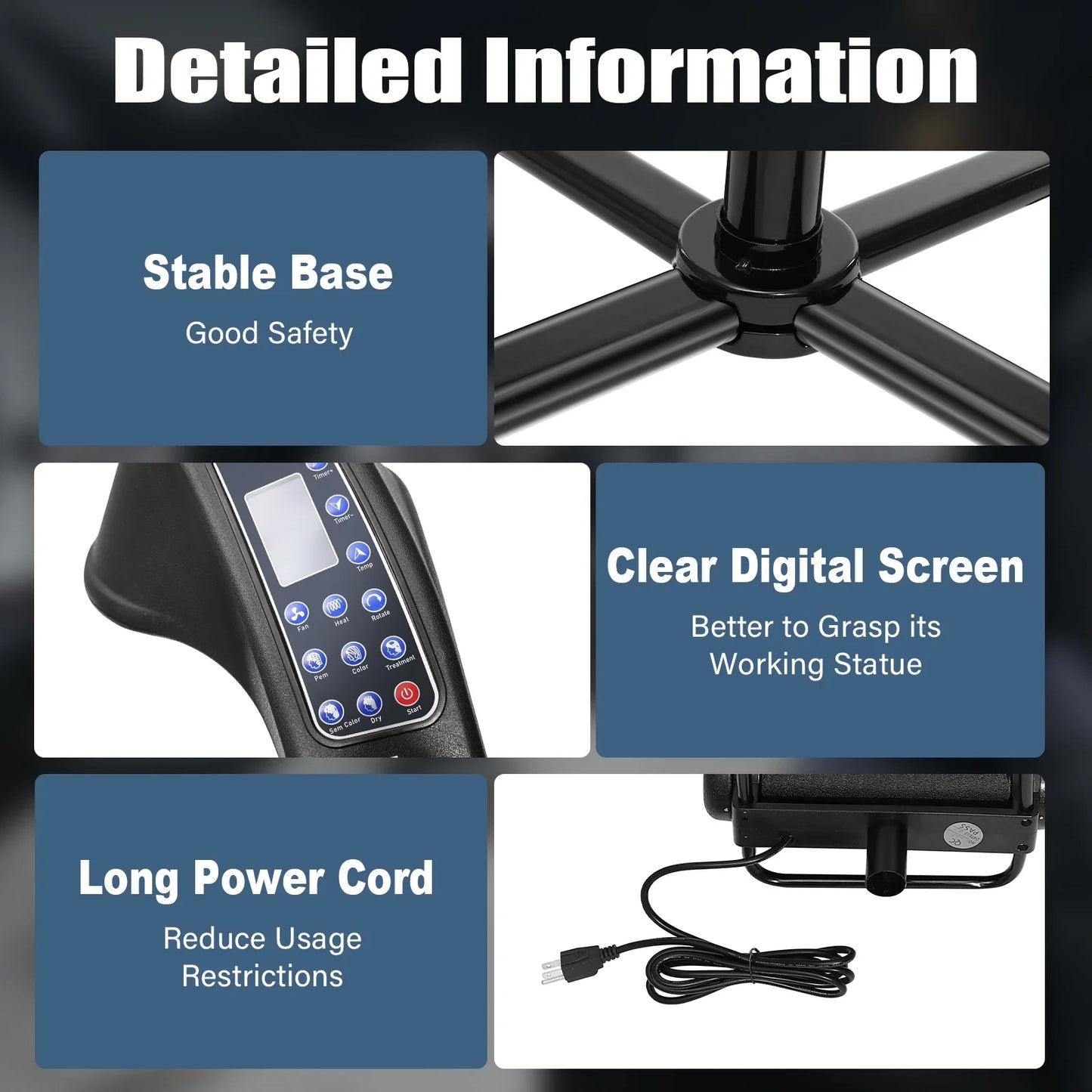 Professional Infrared Hair Dryer - Adjustable Height, Temp & Time Control, Durable Build, Easy Move & Install, Ideal for Salons