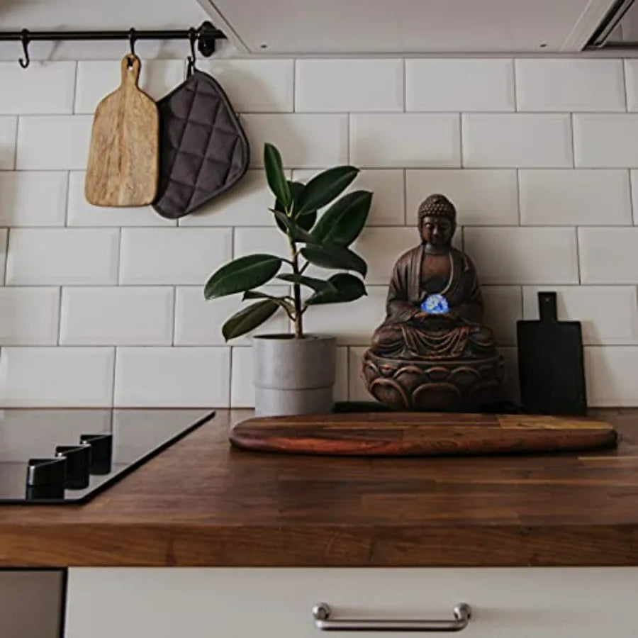 Indoor Tabletop Water Fountain - Sitting Buddha Statue with Rolling Glass Ball Multi-Colored LED Lights Electric Pump Soothing