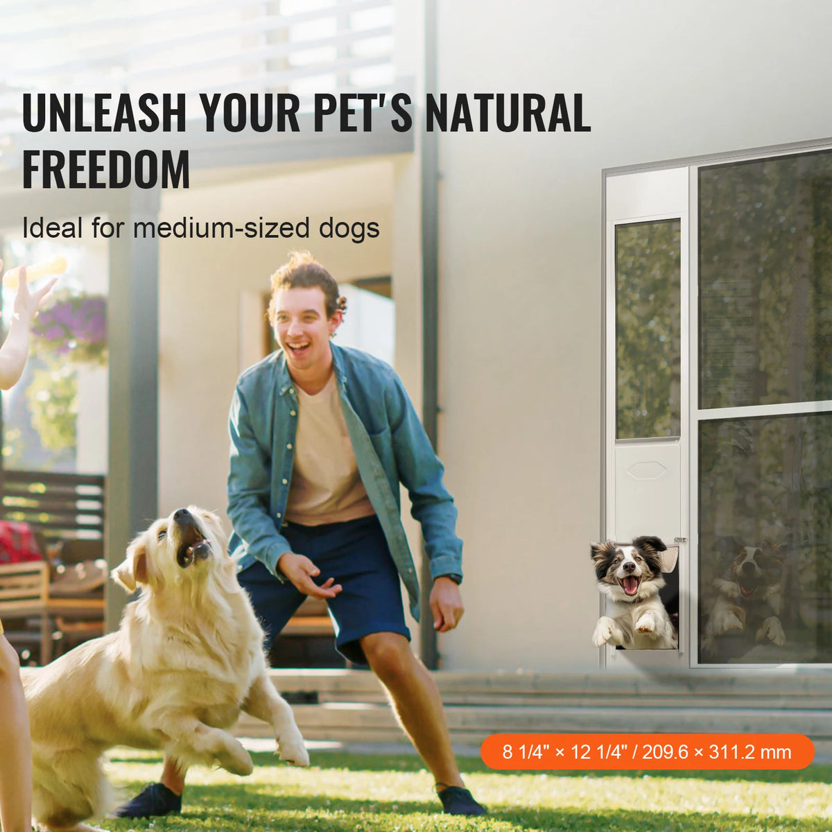 VEVOR Dog Door Sliding Glass Door Adjustable Height Doggy Door Sliding Doors Aluminum Frame Tempered Glass Pet Door