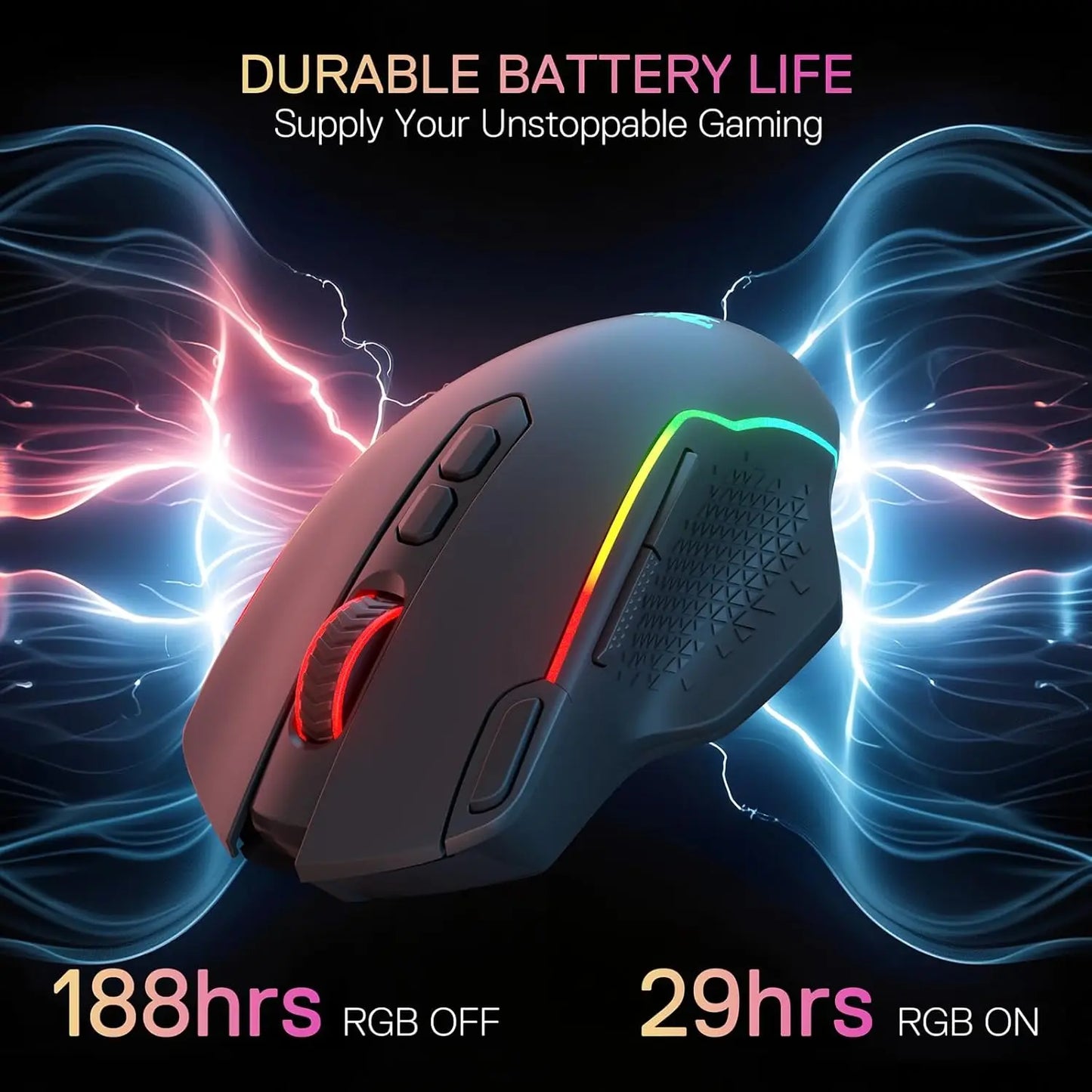 Redragon M810 MAX 3-Mode Wireless Gaming Mouse, 12000 DPI Wired/Wireless RGB Mouse,Rapid Fire Key, 8 Macro Buttons