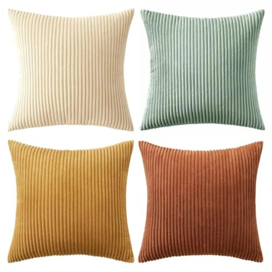 Boho Farmhouse Throw Pillow Covers 18x18 Inch Set of 4 Mordern Nordic Cushion Covers Soft Corduroy Spring Home Decor for Couch