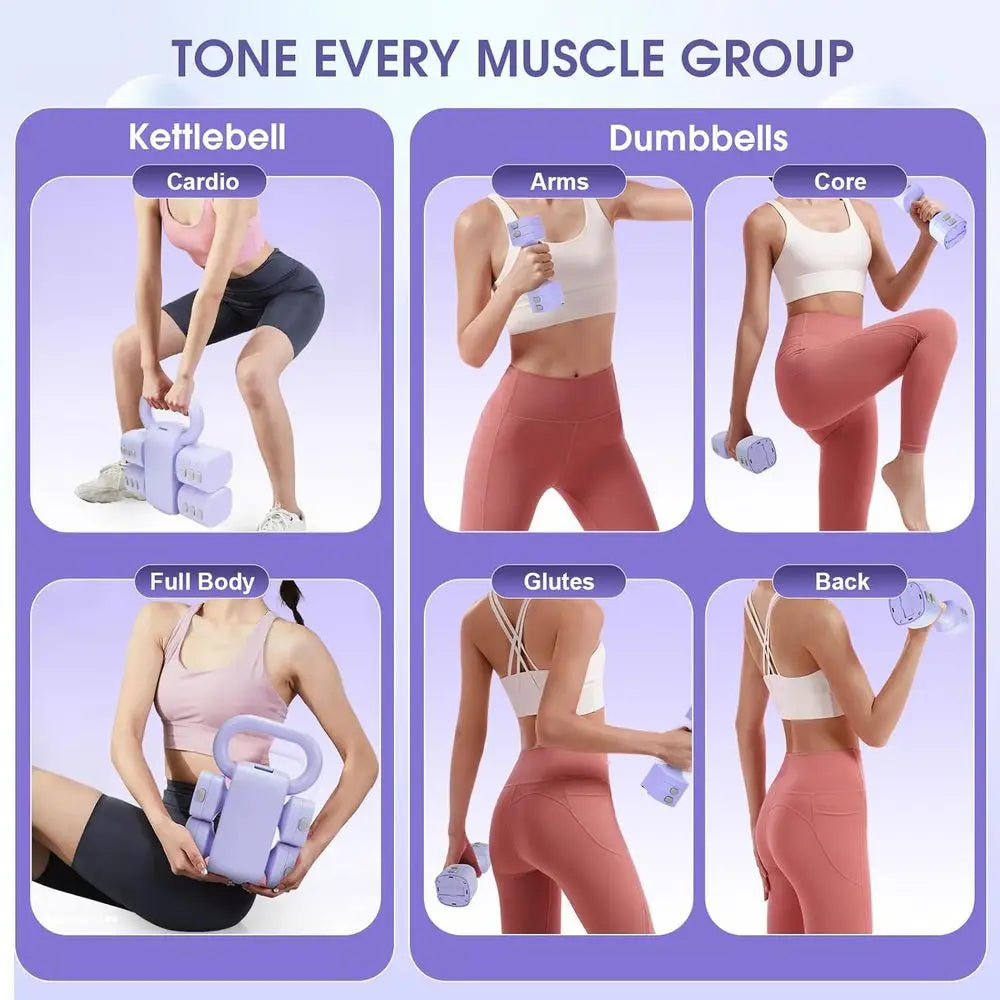 Versatile 2-in-1 Kettlebell & Dumbbells Set, 4-in-1 Adjustable Weights, 2 Sets of 2.2 to 5.5 lbs for Women's Home Fitness Traini