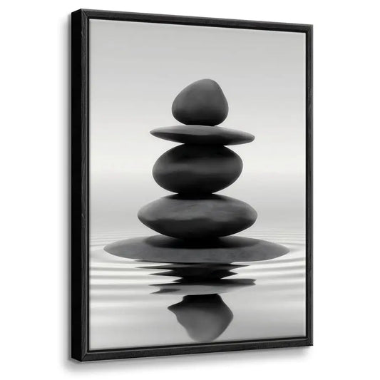 Framed Black and White Bathroom Wall Art Zen Stones in the water Bathroom Wall Art Yoga Meditation Picture Wall Decor Spa Room B