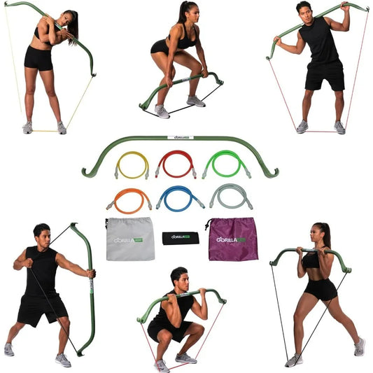 Lite Portable Home Gym Resistance Bands and Bar System for Travel, Fitness, Weightlifting and Exercise Kit, Full Body Workout Eq