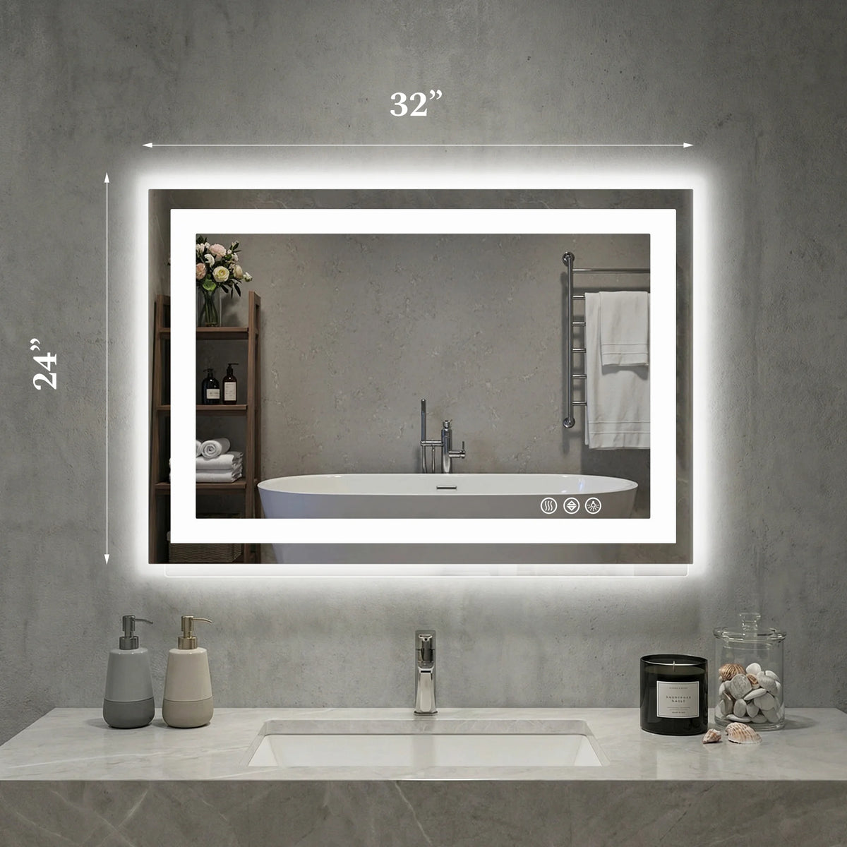 MCQ Rectangle LED Bathroom Mirror with Lights Tempered Glass Makeup Memory Function Dimmable Anti-Fog Front Lit Backlit Lighted Modern Vanity Mirror for Home Bedroom