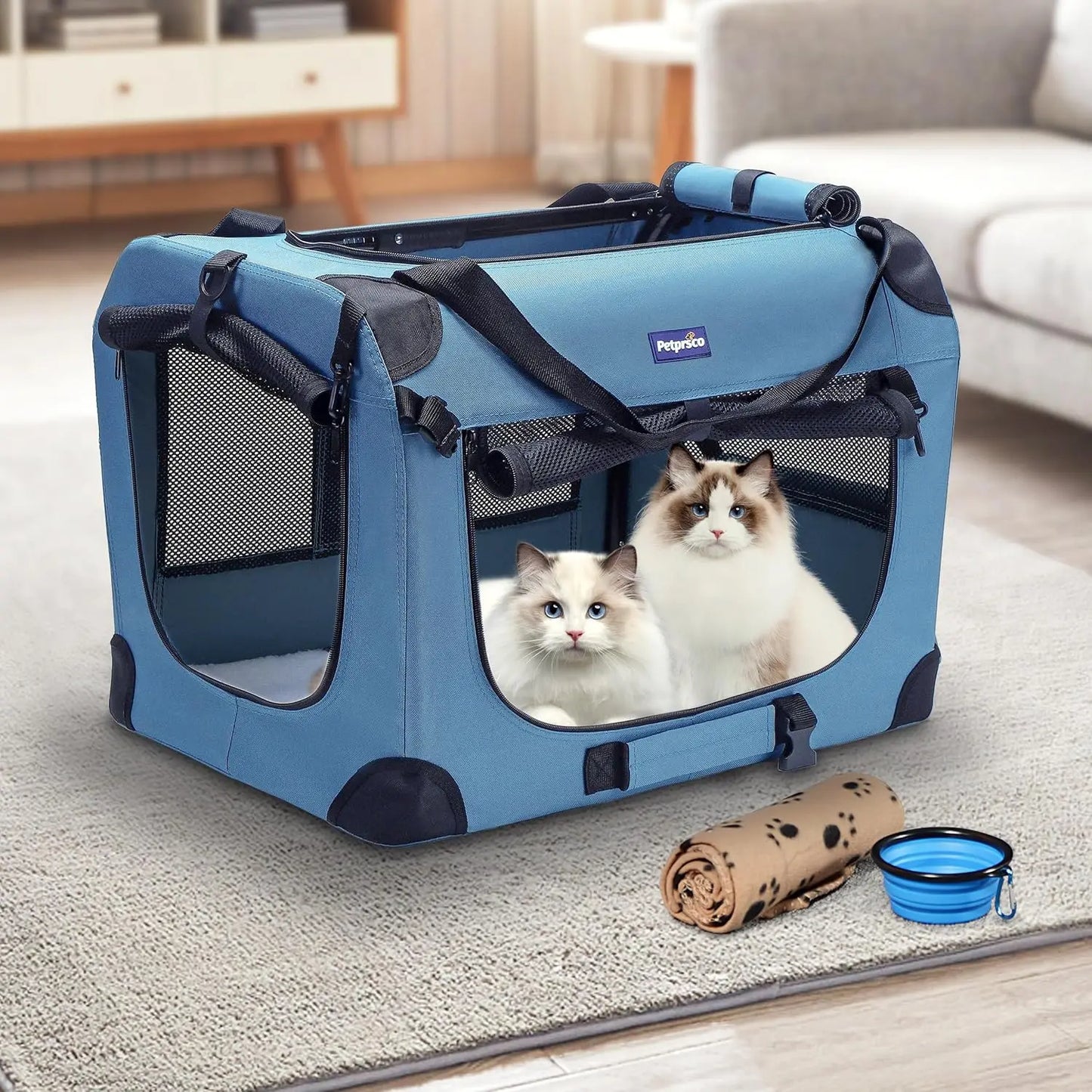 Portable Collapsible Pet Crate with Blanket and Bowl for Indoor Outdoor Travel