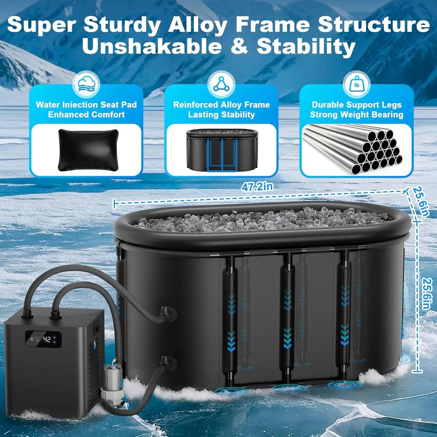 Ice Bath Chiller Cold Plunge Tub Kit 1 3 HP Cold Plunge Chiller with External Filter Pump 148Gal Ice Pod XXL Cold Plunge Tub