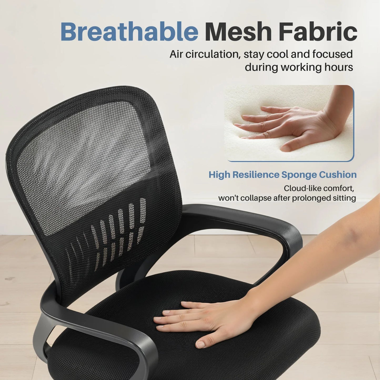 JHK Ergonomic Mesh Fixed Armrest Office Computer Chair Adjustable Swivel Mid-Back Computer Desk Chair with Lumbar Support