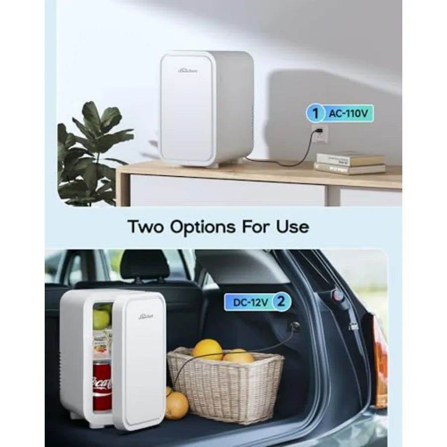 Mini Fridge 6 Liter 8 Can Portable Thermoelectric Cooler Warmer for Bedroom Car Office Dorm White 110V AC DC