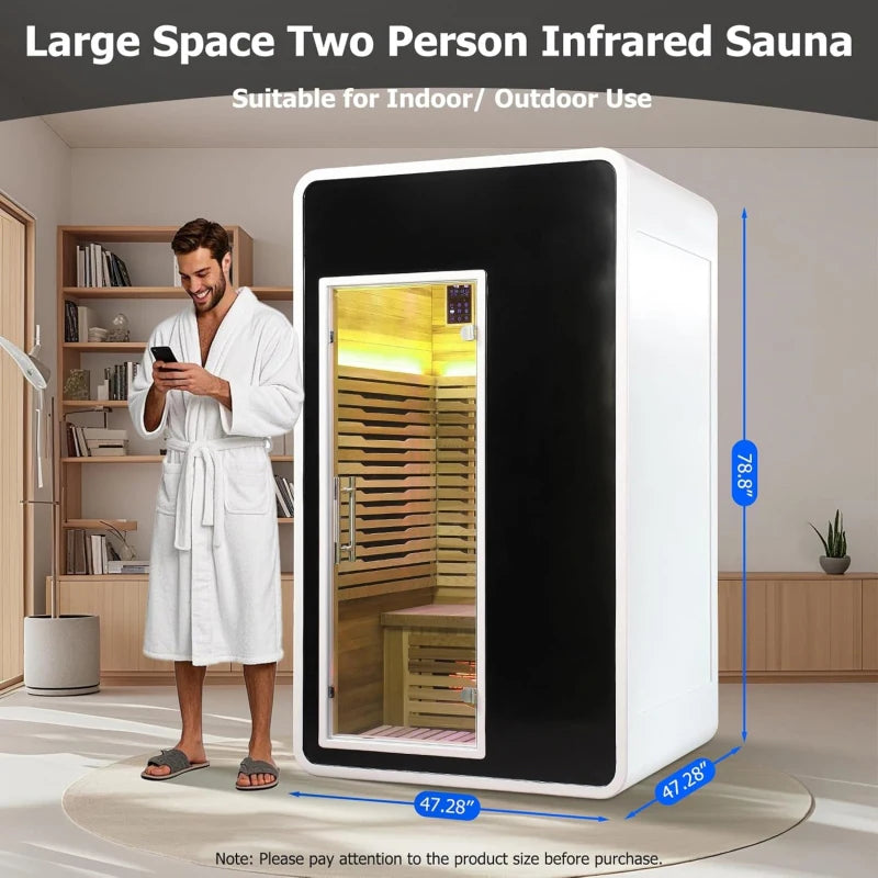 Full Spectrum Infrared Sauna for 2 Person WiFi Control Outdoor Canadian Hemlock Wood Home Spa Saunas with 6 Heating Elements