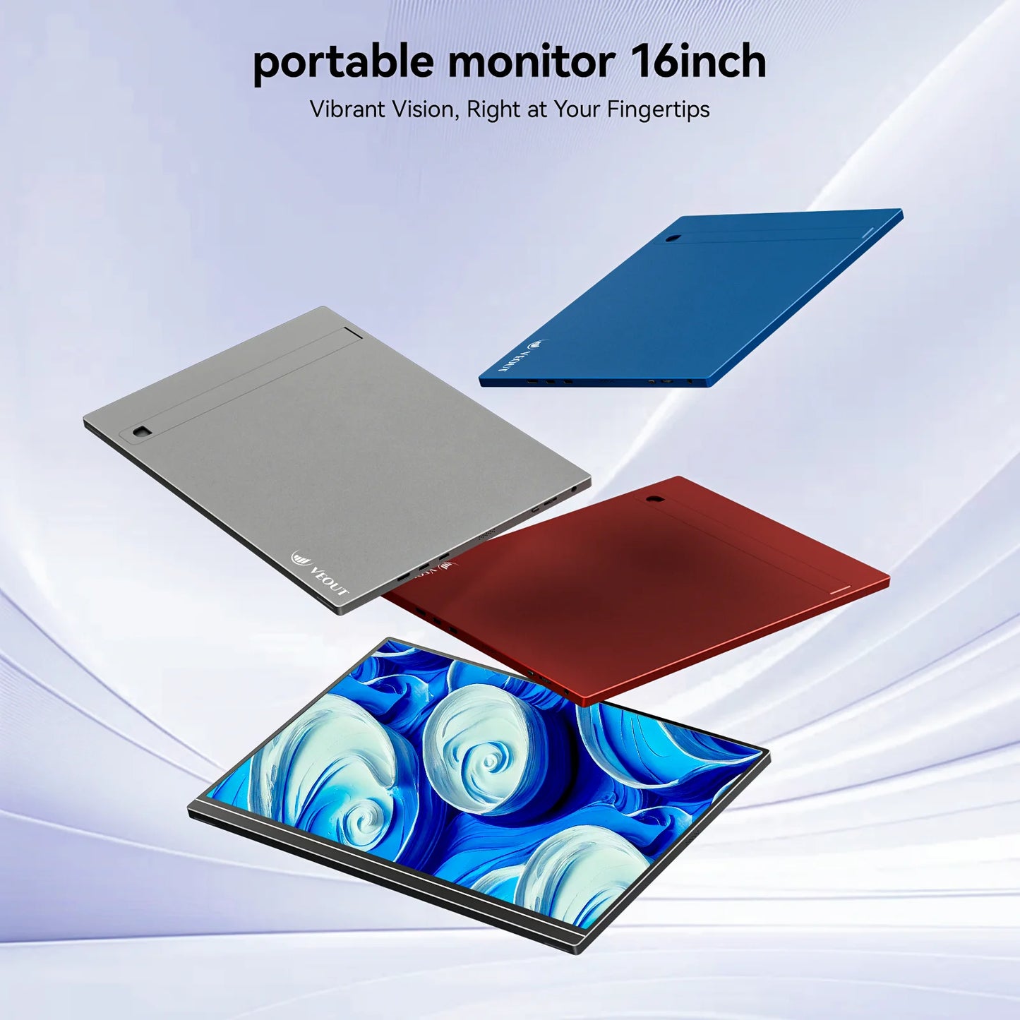 16“ VEOUT portable monitor 1920*1200P IPS,USB-C/HDMI,FreeSync 0.3" Ultra-Slim,Kickstand,4 Colors-Ideal for Gaming,Travel&Office