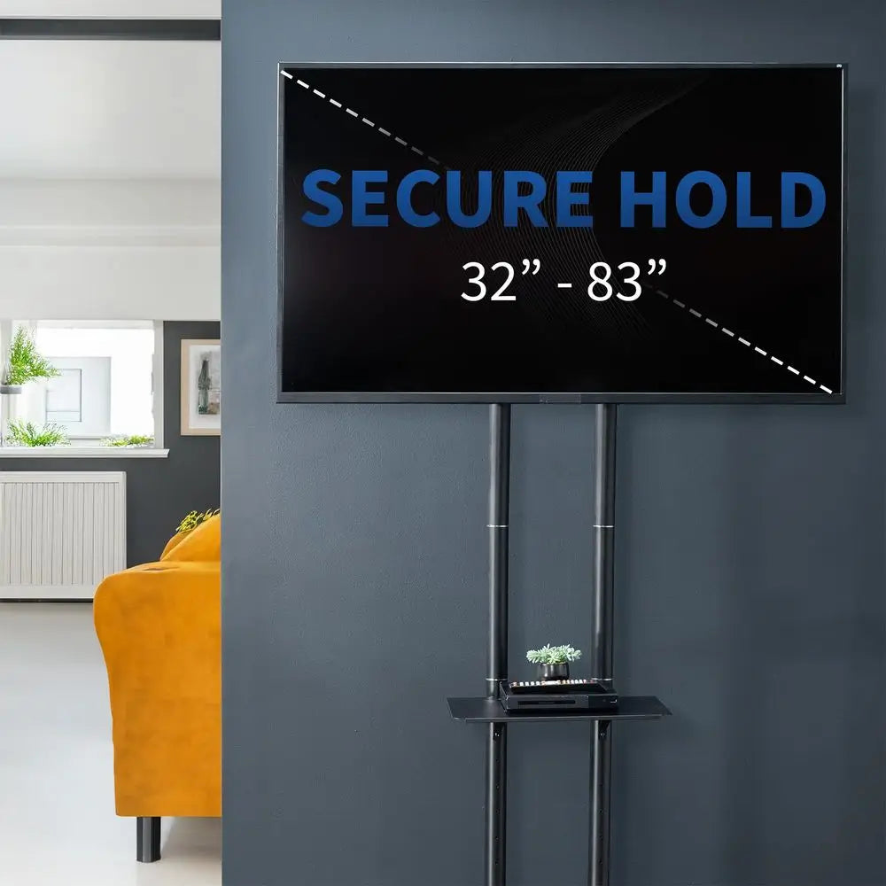 Tall TV Cart for 32 to 83 inch Screens up to 110 lbs, LCD LED OLED 4K Smart Flat and Curved Panels, Rolling Stand with Laptop D