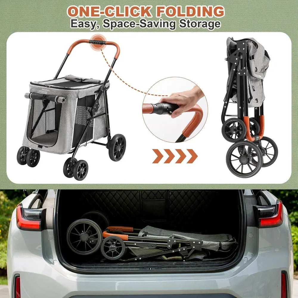 Medium Dog Stroller, Dual Entry One-Touch olding,Small and Medium Pet Stroller,360° Rotating ront Wheels,70 lbs Weight acity or