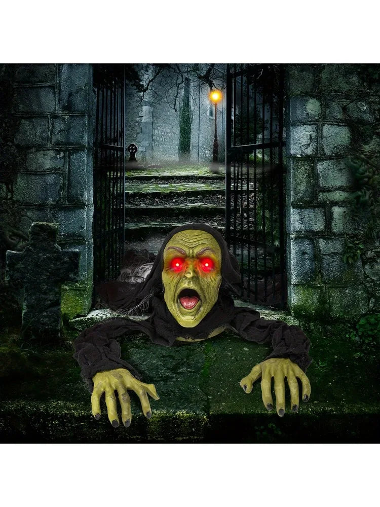 Halloween Decoration Outdoor Zombie Groundbreaker Halloween Outside Zombie Decor with Sound and Flashing Eyes, Scary Groundbreaker for Yard Lawn Graveyard Decorations
