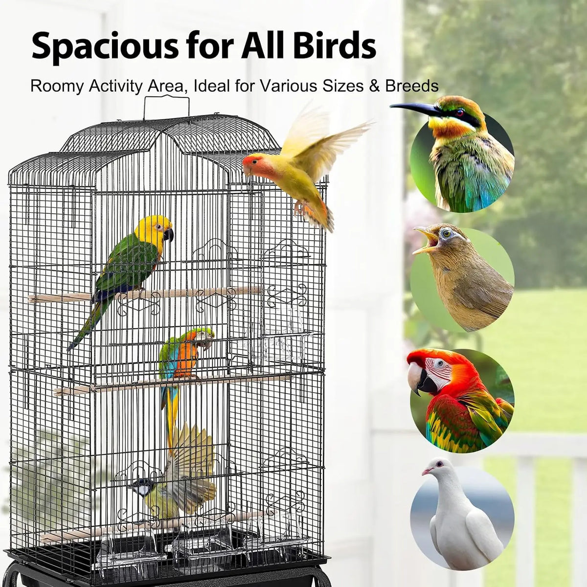Tacleekii 60" Large Bird Cage with Play Top and Rolling Stand Multi-Level Metal Flight Cage Storage Shelf Removable Tray Feeding Bowls & Perches, Easy-Clean Aviary for Parakeets, Cockatiels