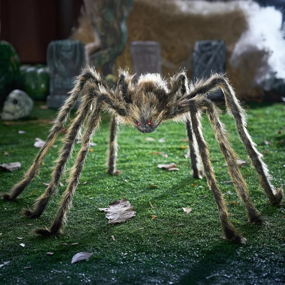 Large Giant Spider Halloween Outdoor Decorations Scary Large Spider Props for Yard Lawn Halloween Outside Decor and Indoor Party Decor, Brown (Standing Height Is 15 Inches)