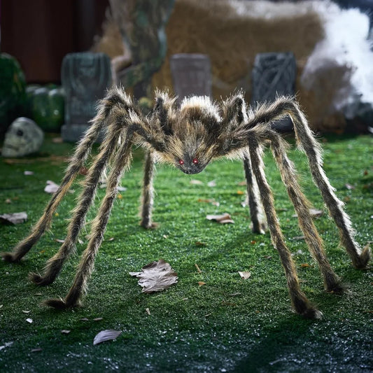Large Giant Spider Halloween Outdoor Decorations Scary Large Spider Props for Yard Lawn Halloween Outside Decor and Indoor Party Decor, Brown (Standing Height Is 15 Inches)