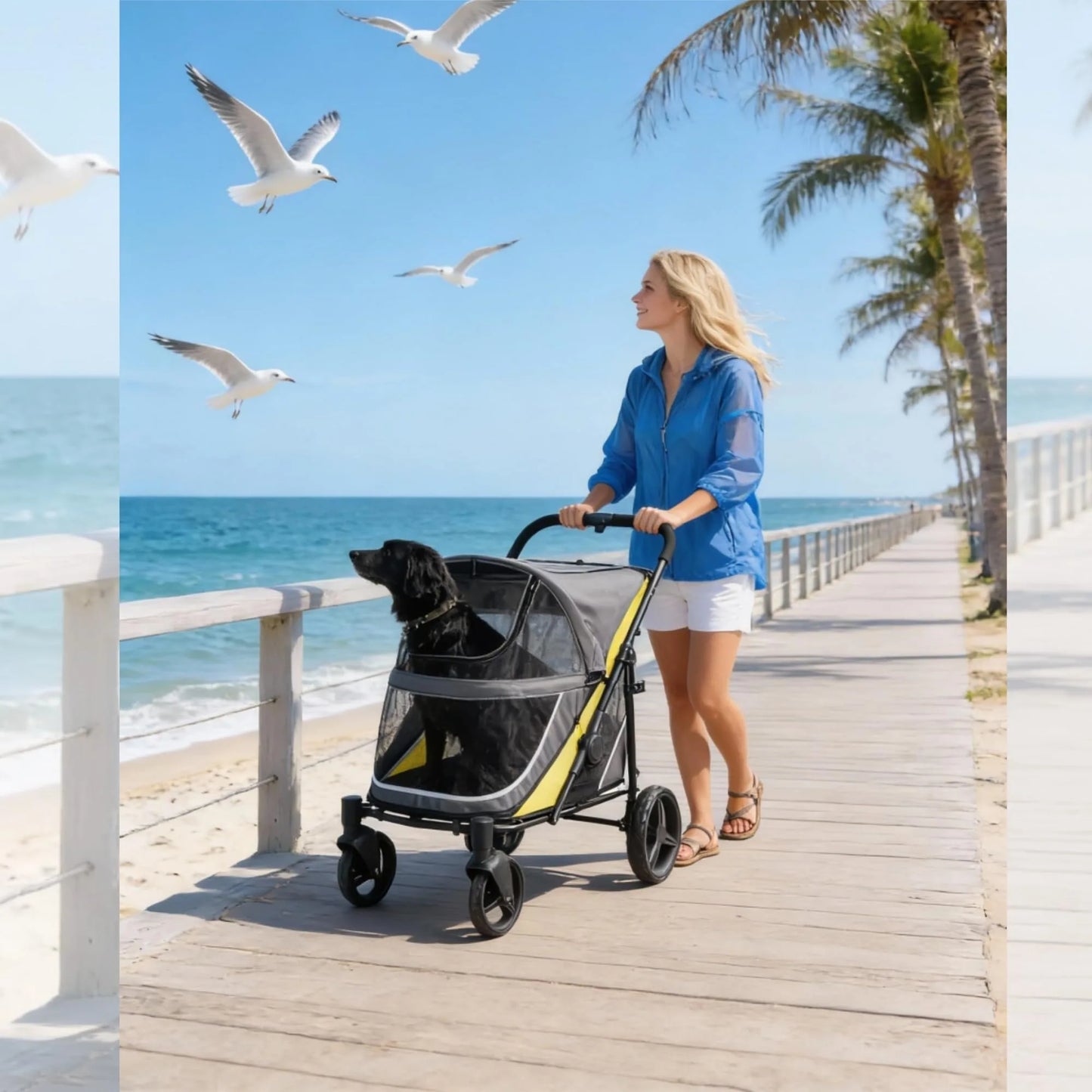 Dog Stroller for Large Dogs & Big Pets, Heavy-Duty All-Terrain Dog  Pet Stroller with Lockable Wheels, Adjustable Handle & Mesh