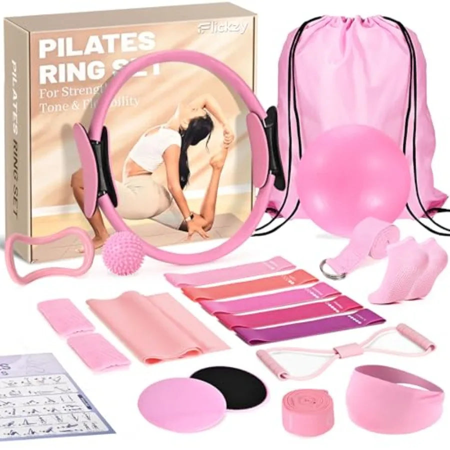 Pilates Ring Set for Women, Pilates Set with Magic Circle, Ball and Resistance Bands, Pilates Kit for Home Workout, Pilates Equ