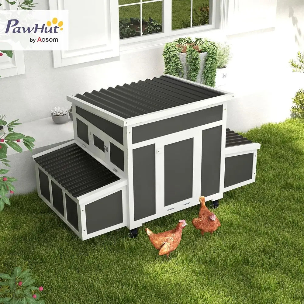 Gray Outdoor Chicken Coop with Nesting Box, Tray, and Windows for 6 Chickens or Rabbit Hutch