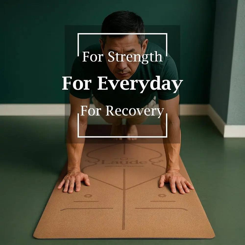 Sustainable Eco-Friendly Cork and Rubber Yoga Mat Set with Ball, Strap, and Alignment Lines - Thick, Non-Slip, Sweat-Resistant,