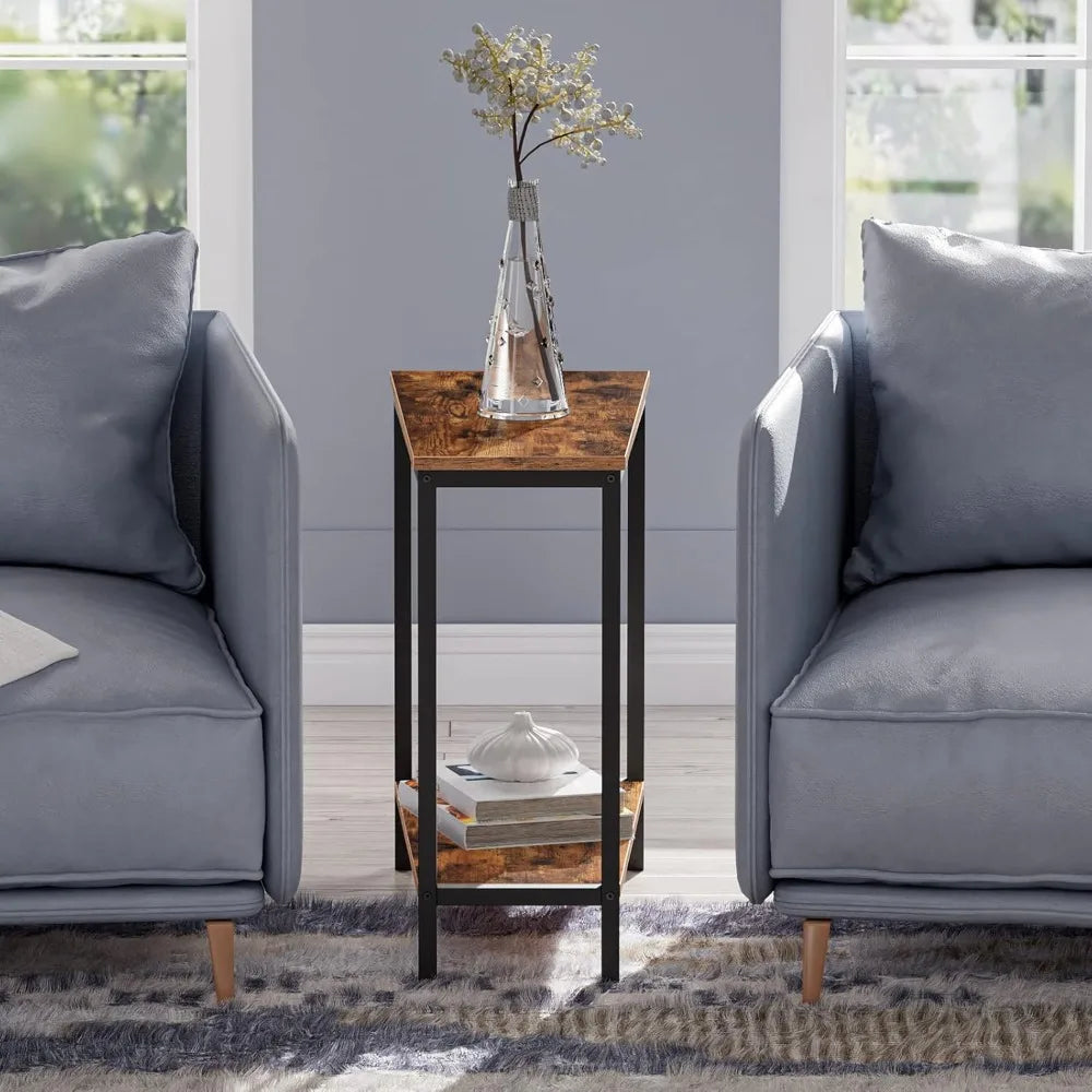 HOOBRO Wedge End Table, Recliner Wedge Side Table with Storage, Industrial Triangle Accent Table for Small Space, Corner, Living