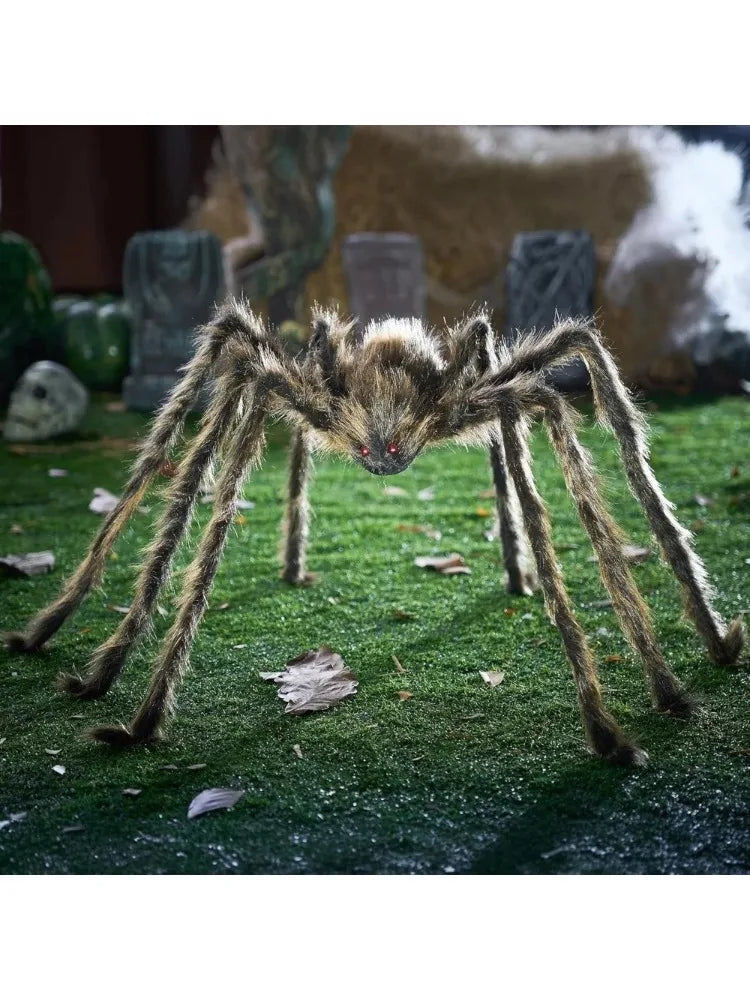 Large Giant Spider Halloween Outdoor Decorations Scary Large Spider Props for Yard Lawn Halloween Outside Decor and Indoor Party Decor, Brown (Standing Height Is 15 Inches)