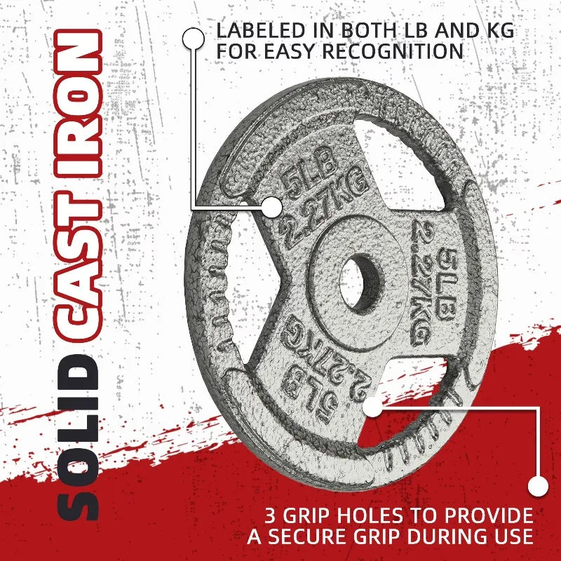 1" Solid Cast Iron Weight Plate Pair, Solid Cast Iron, 2.5-45 lb Full Specification, Dedicated to Standard Barbell Plates