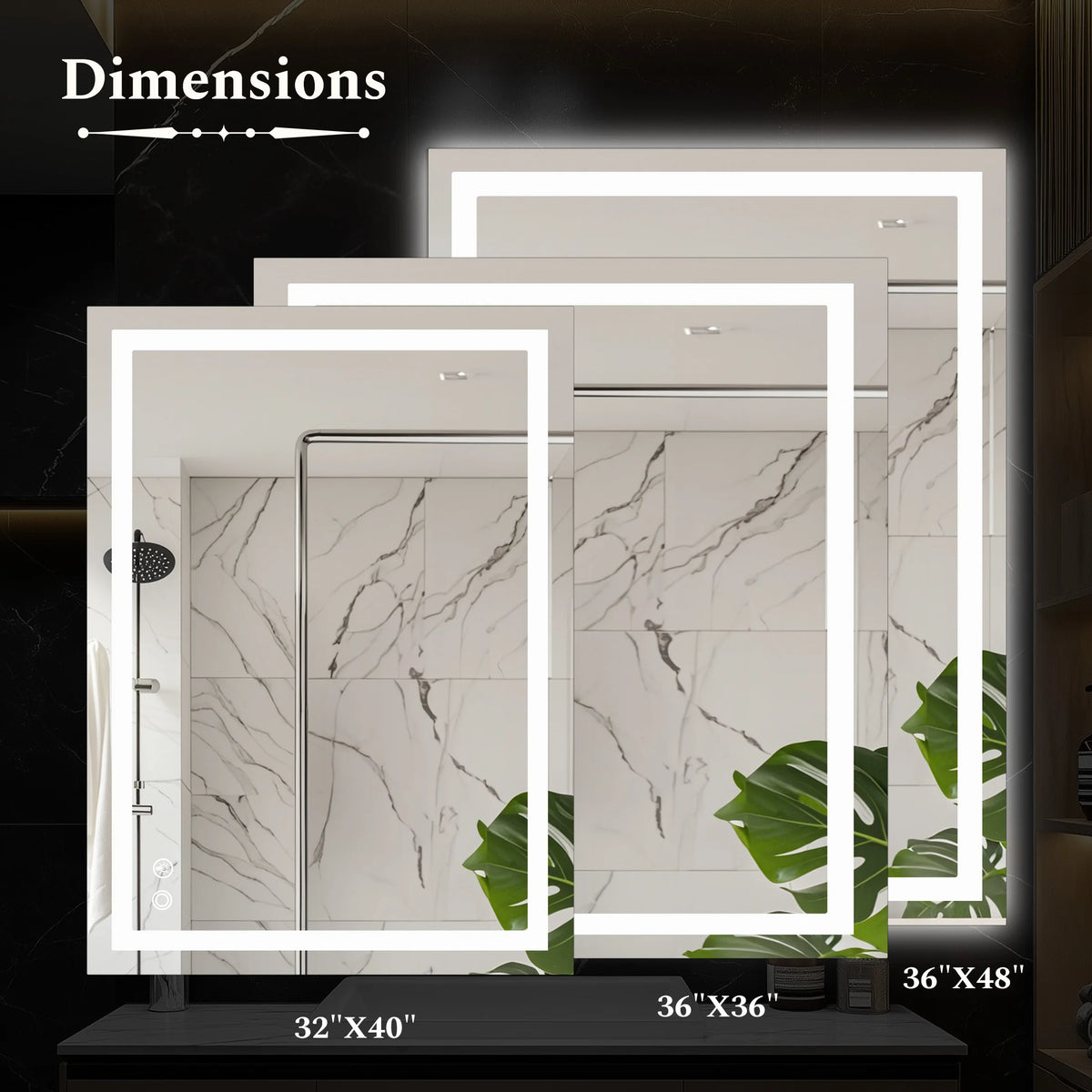 MCQ Rectangle LED Bathroom Mirror with Lights Tempered Glass Makeup Memory Function Dimmable Anti-Fog Front Lit Backlit Lighted Modern Vanity Mirror for Home Bedroom