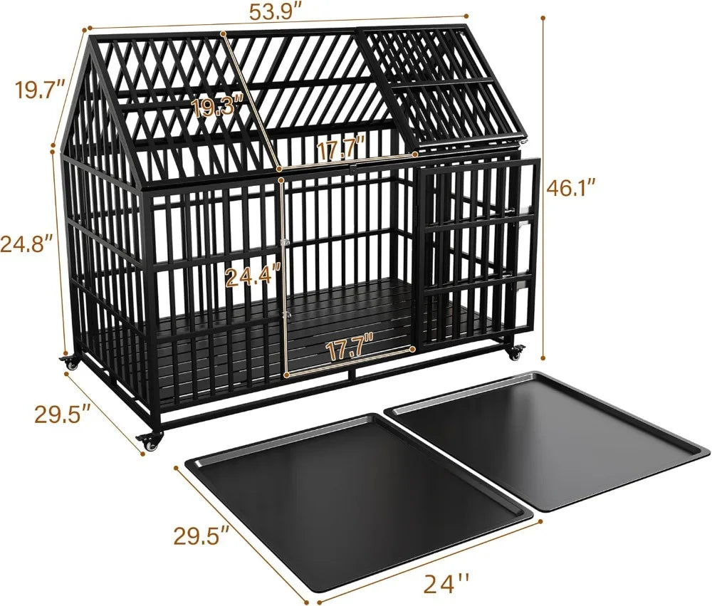 54" Heavy Duty Dog Crate with Mat, XL/XXL Indoor Kennel for Large Dogs, Double Door Design