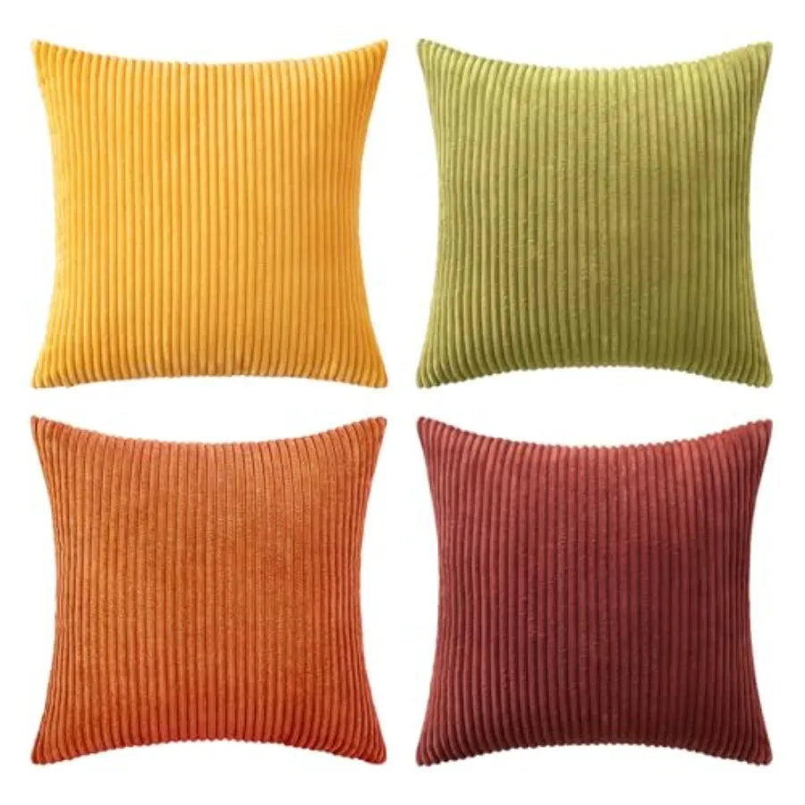 Boho Farmhouse Throw Pillow Covers 18x18 Inch Set of 4 Mordern Nordic Cushion Covers Soft Corduroy Spring Home Decor for Couch