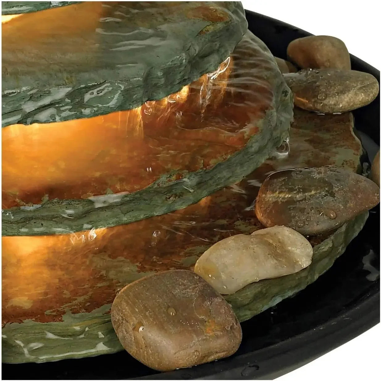 Pyramid 10" High Small Zen Modern Indoor Decor Slate Stone Tabletop Fountain with Light Waterfall Feng Shui Ball Rock Water Feat