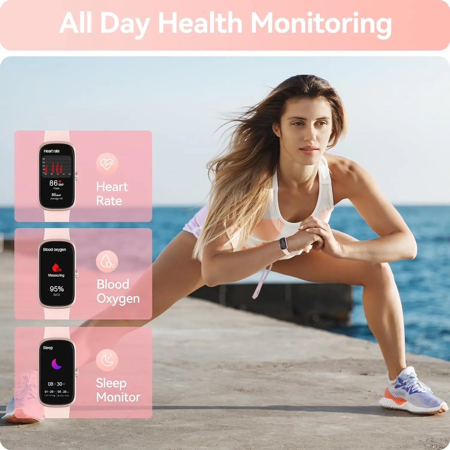 Fitness Tracker with Heart Rate Blood Oxygen Sleep Monitor, IP68 Waterproof Activity & Pedometer, smart Watches for Women Men
