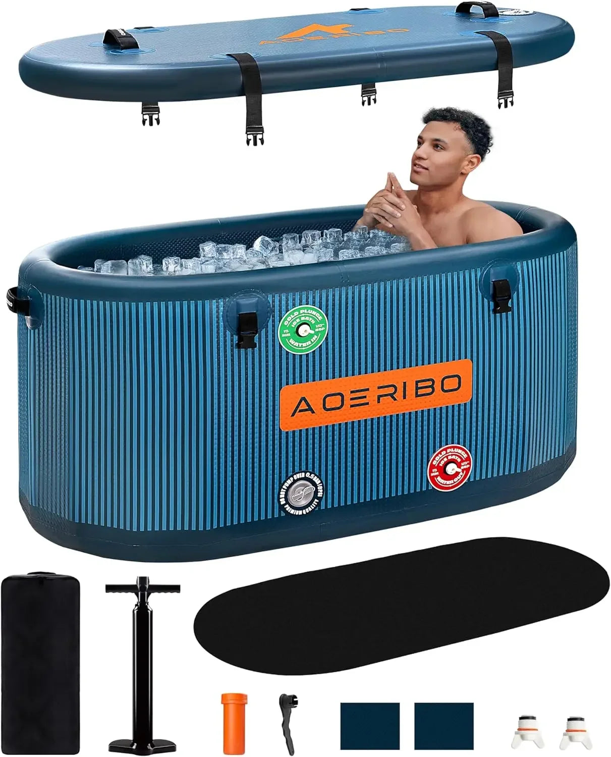 Inflatable 126 Gallon Extra Large Oval Cold Plunge Tub Superior Insulation Portable Ice Bath Athletes Adults