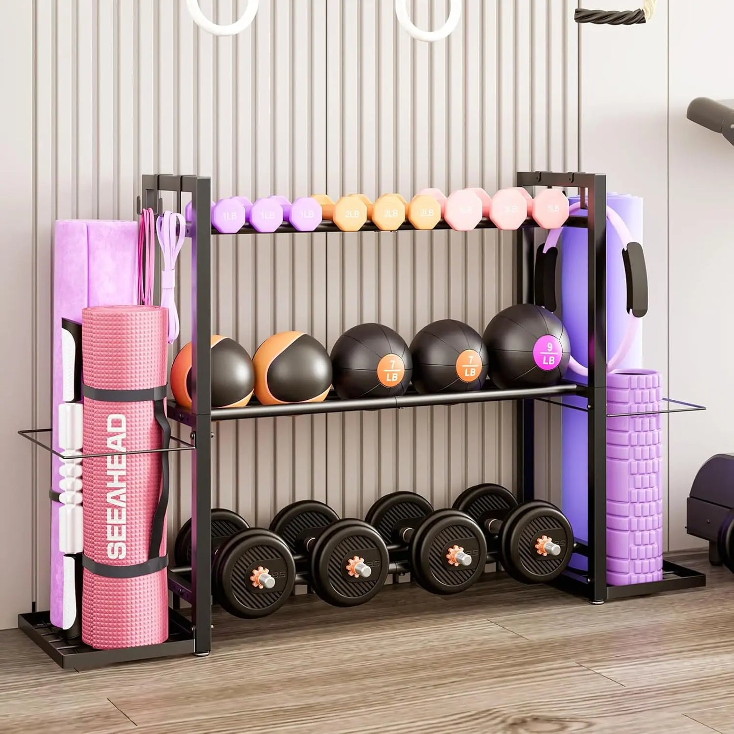 3-Tier Adjustable Dumbbell Rack, Heavy Duty Metal Storage for Home Gym Equipment and Accessories
