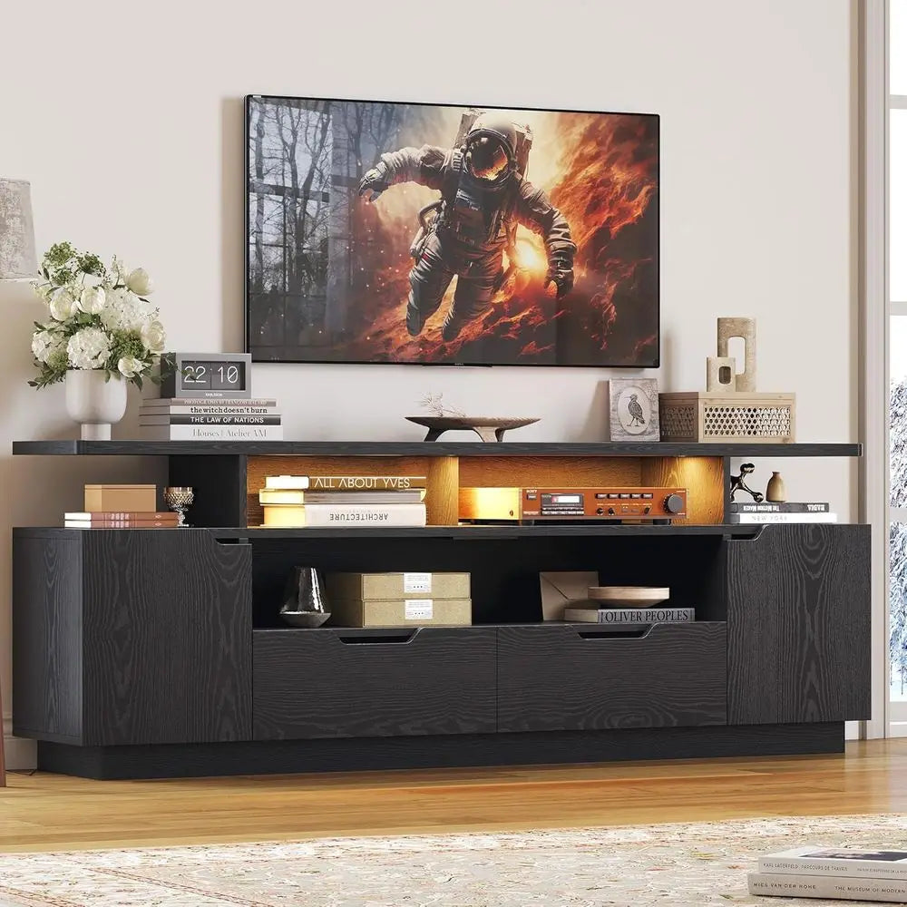 TV Stand or TVs 85 inch with Power Outlet and LED Lights, Entertainment Center with Storage Cabi, Media TV ole with Ders, ern TV