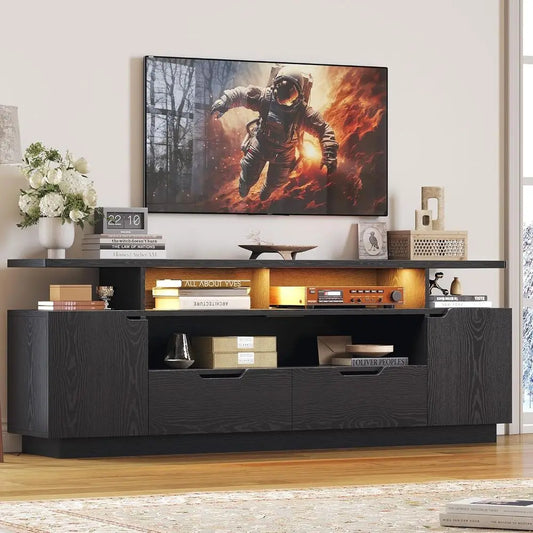 TV Stand or TVs 85 inch with Power Outlet and LED Lights, Entertainment Center with Storage Cabi, Media TV ole with Ders, ern TV