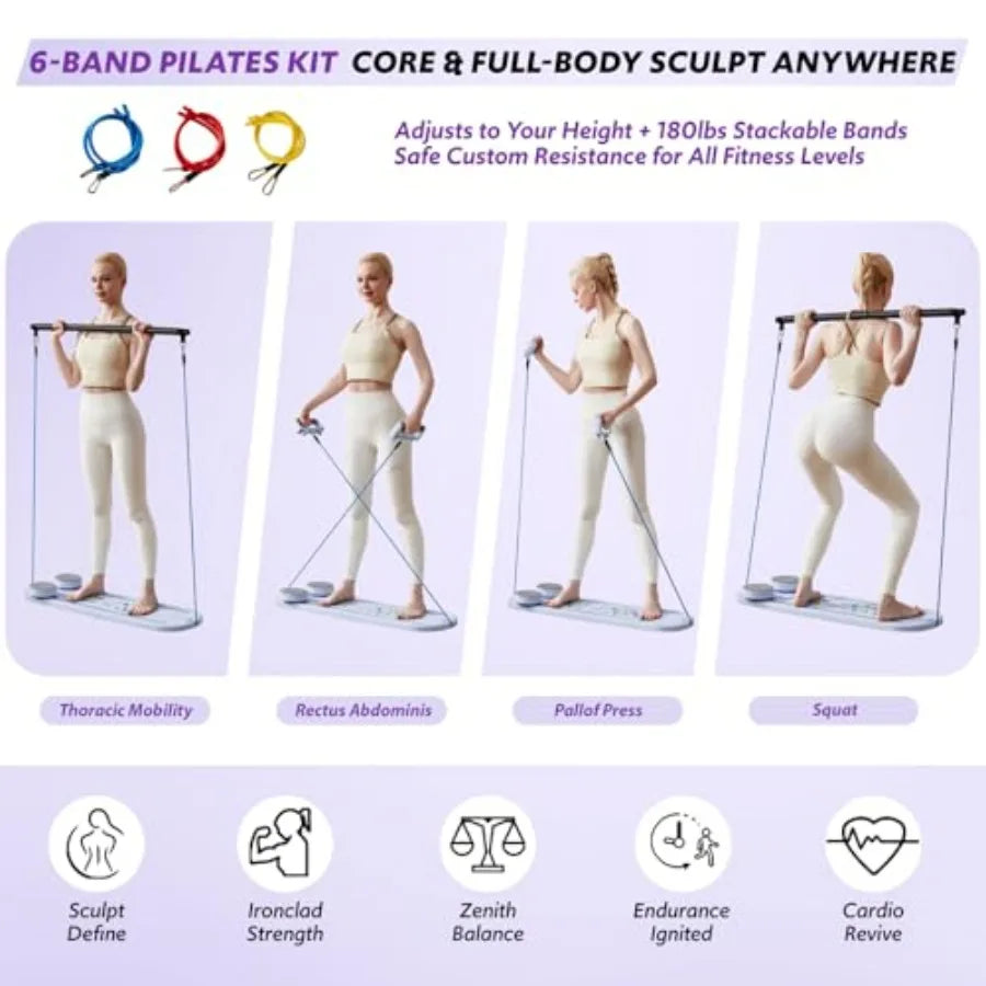 Foldable 6-in-1 Multifunctional Pilates Board Reformer Machine Set for Home Use Portable Sliding Board Workout Equipment in Bla