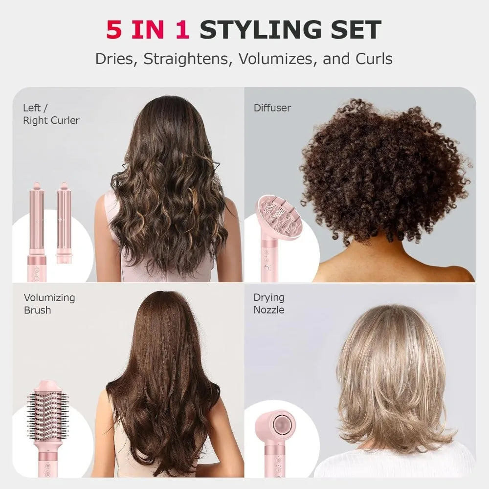 MESCOMB 5 in 1 High-Speed Hot Air Styler   Professional Frizz-Free Hair Dryer Brush, Fast Drying Hair Dryer with Diffuser